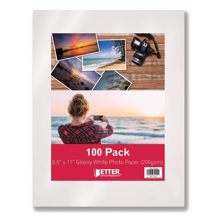 BETTER OFFICE PRODUCTS Glossy Photo Paper, 8.5 x 11 Inch, 100 Sheets, 200 gsm, Letter Size, 100PK 32200